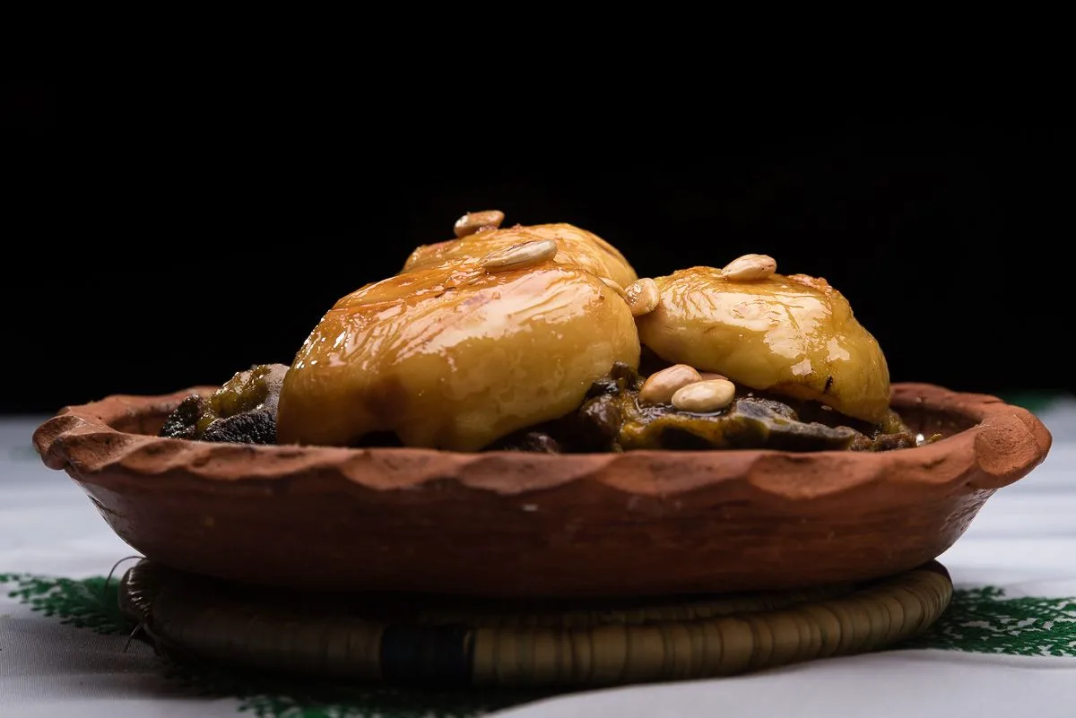 Generous Moroccan meal served for sharing