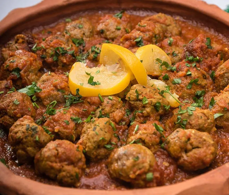 Kefta tagine with eggs and herbs