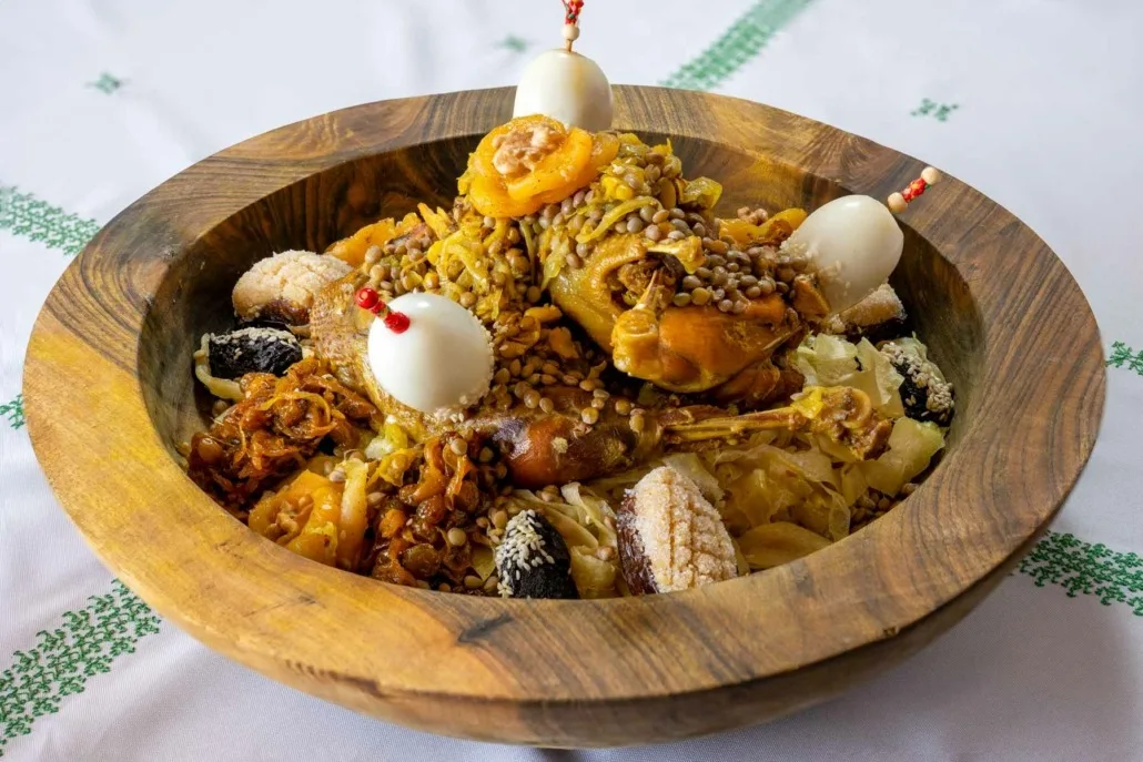 Seasonal Moroccan dish with fresh vegetables