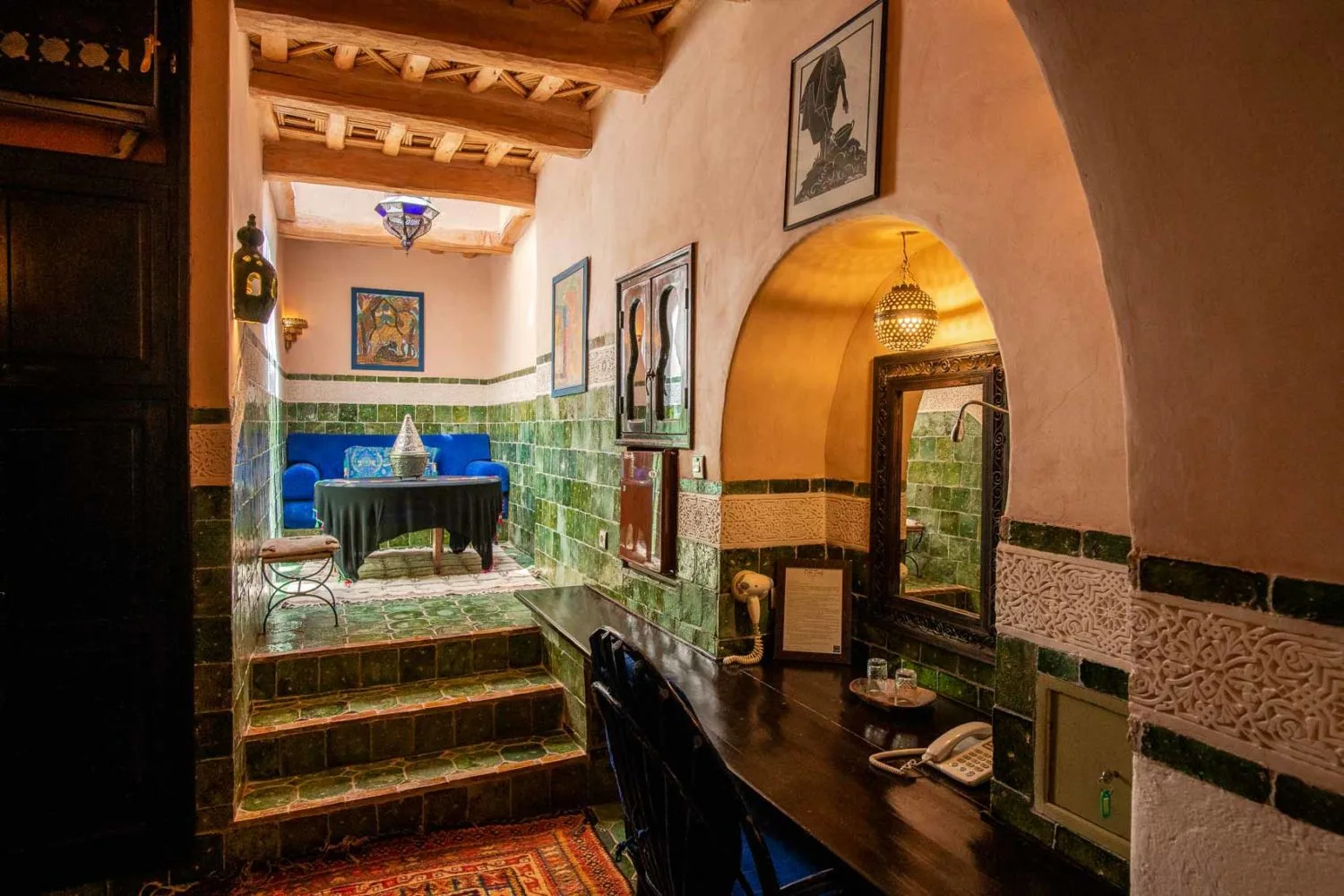 Guest room with traditional Moroccan textiles